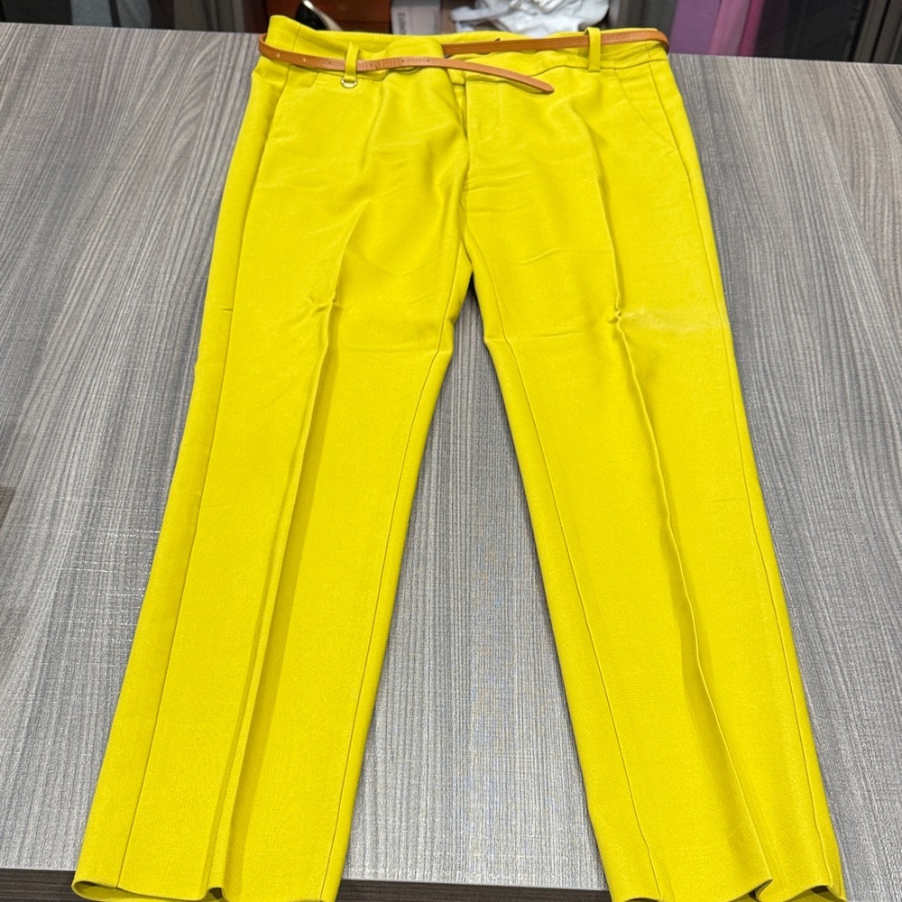 Zara Vibrant Mustard Trousers with Tan Belt